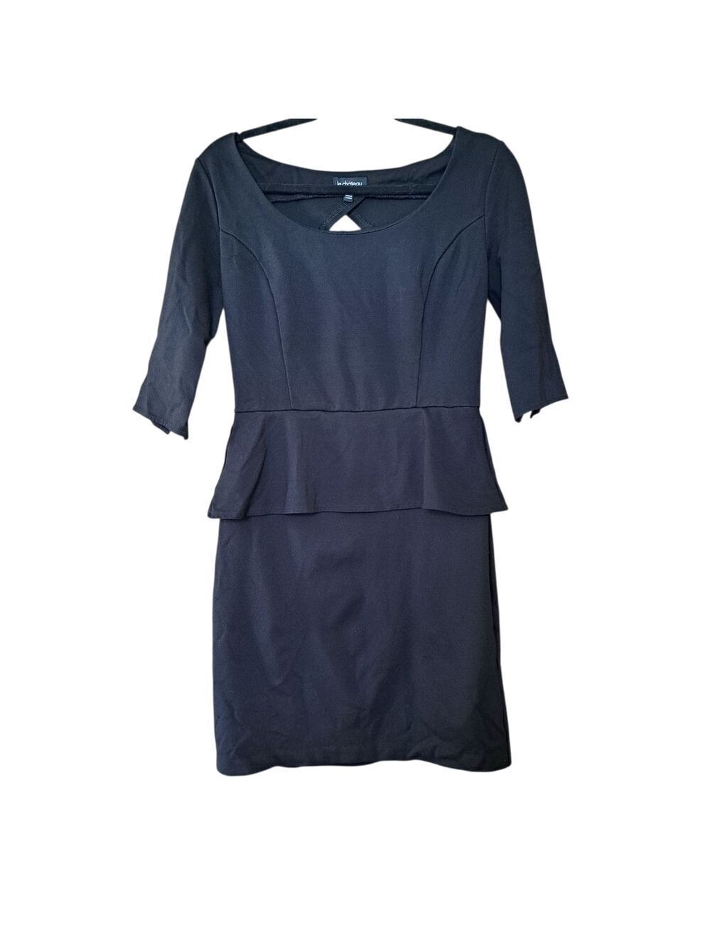 🇨🇦 Le Château Black Peplum Sheath Dress – Medium – Made in Canada